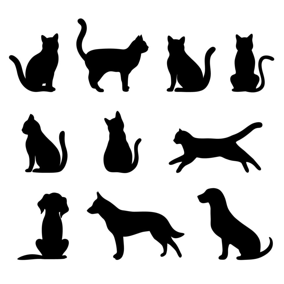 conjunto de siluetas de perros y gatos vector