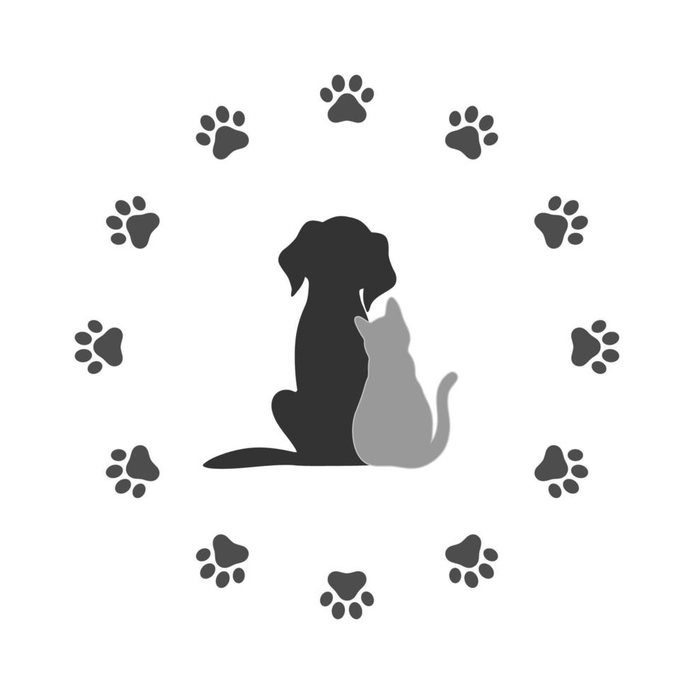 Dog and cat in a circle of paws vector