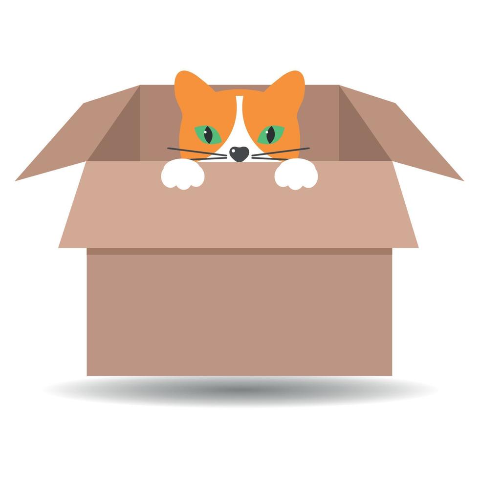 Illustration of a cute ginger cat in a box vector