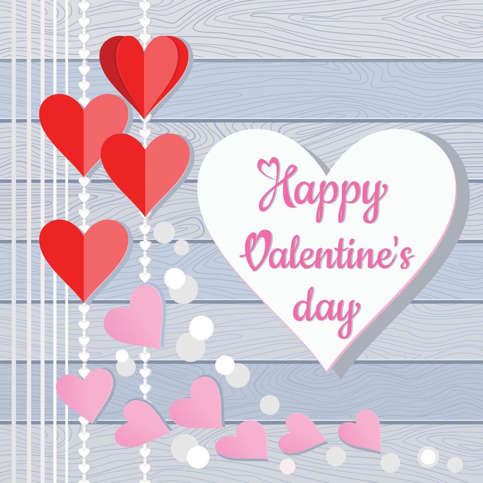 Valentine's card with heart shape on wood. vector