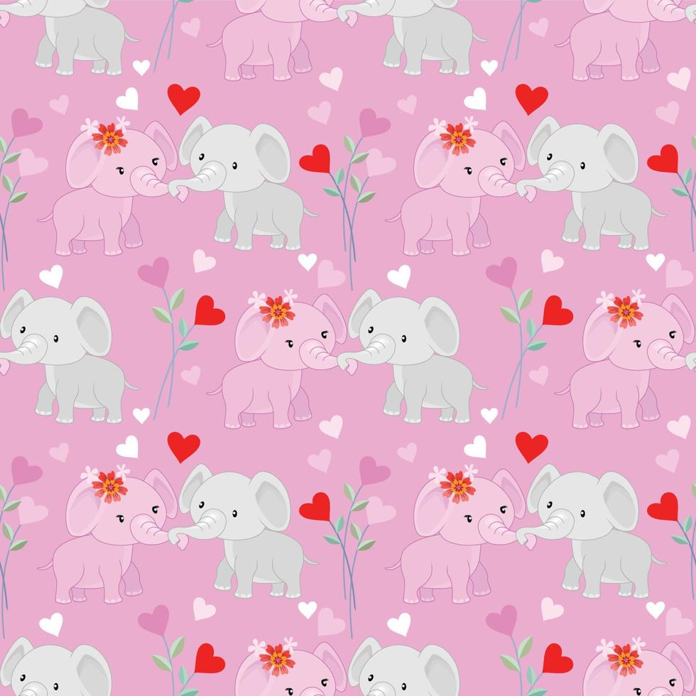 Cute couple elephant with heart shape seamless pattern. vector
