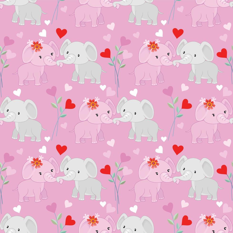 Cute couple elephant with heart shape seamless pattern. vector