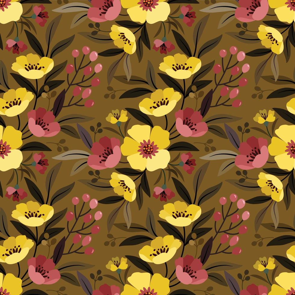 Colorful hand draw flowers seamless pattern. vector