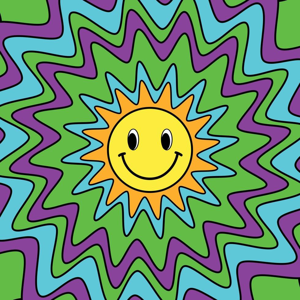Trippy Acid Rave Smile. Vector Cool Positive Smile Poster. Psychedelic Background with Trippy Smile Vibes y2k