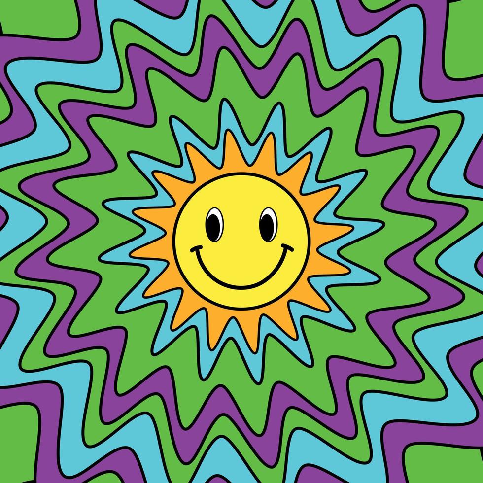 sonrisa ácida trippy del delirio. Afiche vectorial de sonrisa positiva. fondo psicodélico con vibraciones de sonrisa trippy y2k vector