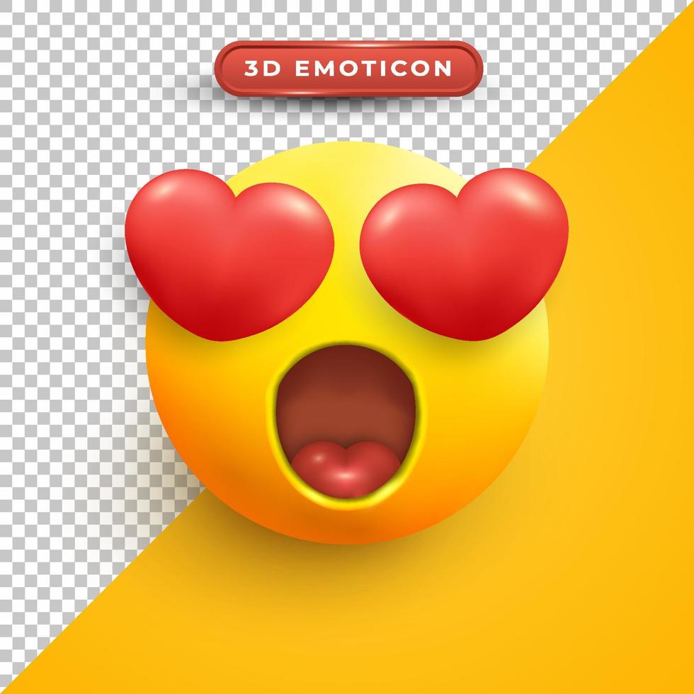 emoji 3d con expresión sorprendida y ojos de amor vector