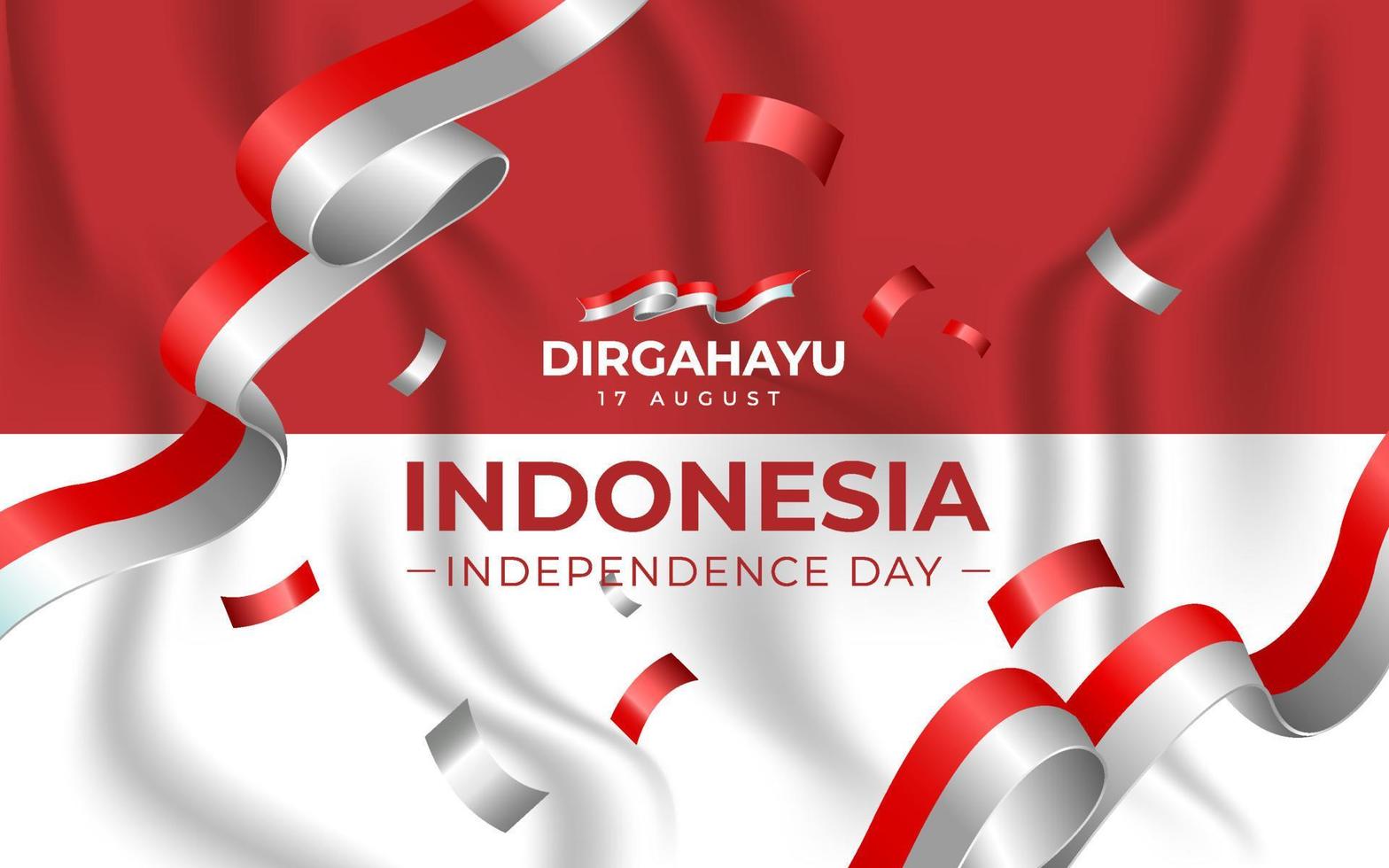 plantilla de banner de paisaje del día de la independencia de indonesia con elementos de cinta y fondo de bandera vector