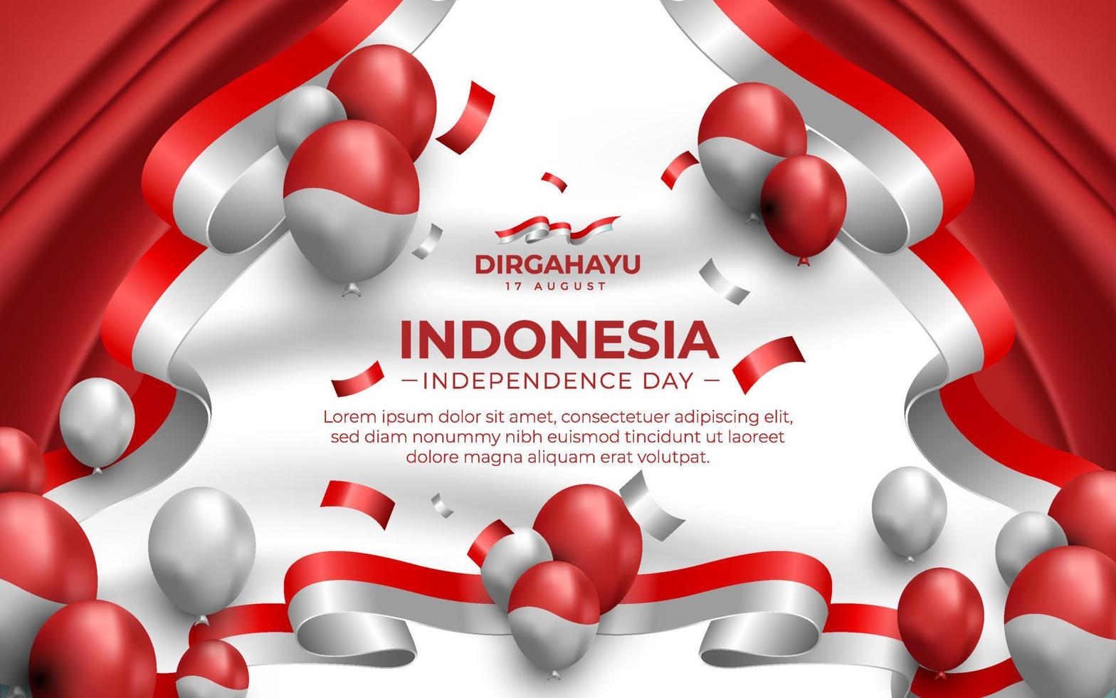 plantilla de banner de paisaje del día de la independencia de indonesia con tema de bandera de indonesia vector