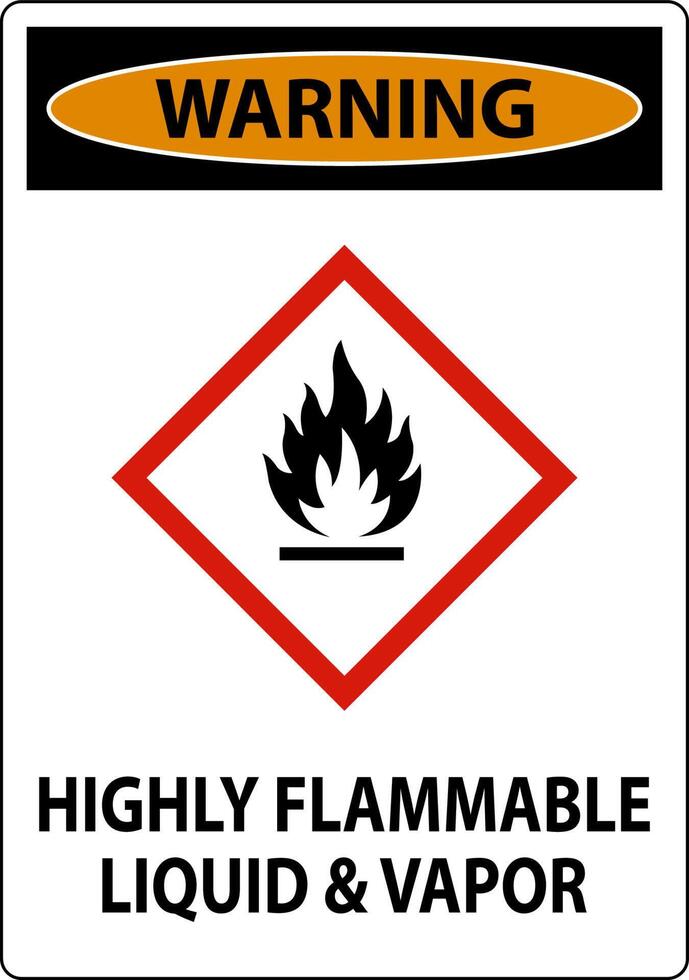 Warning Highly Flammable Liquid and Vapor GHS Sign vector
