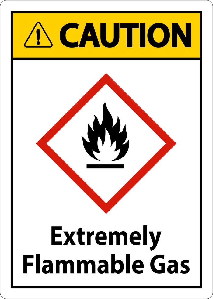 Precaución signo de ghs de gas extremadamente inflamable sobre fondo blanco. vector