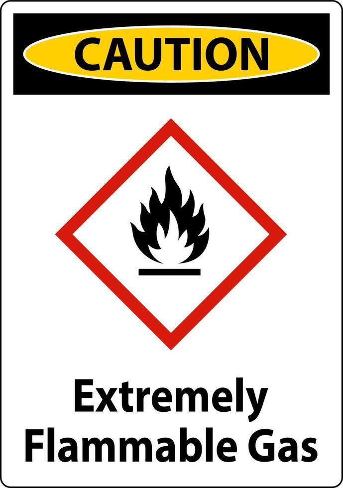 Precaución signo de ghs de gas extremadamente inflamable sobre fondo blanco. vector