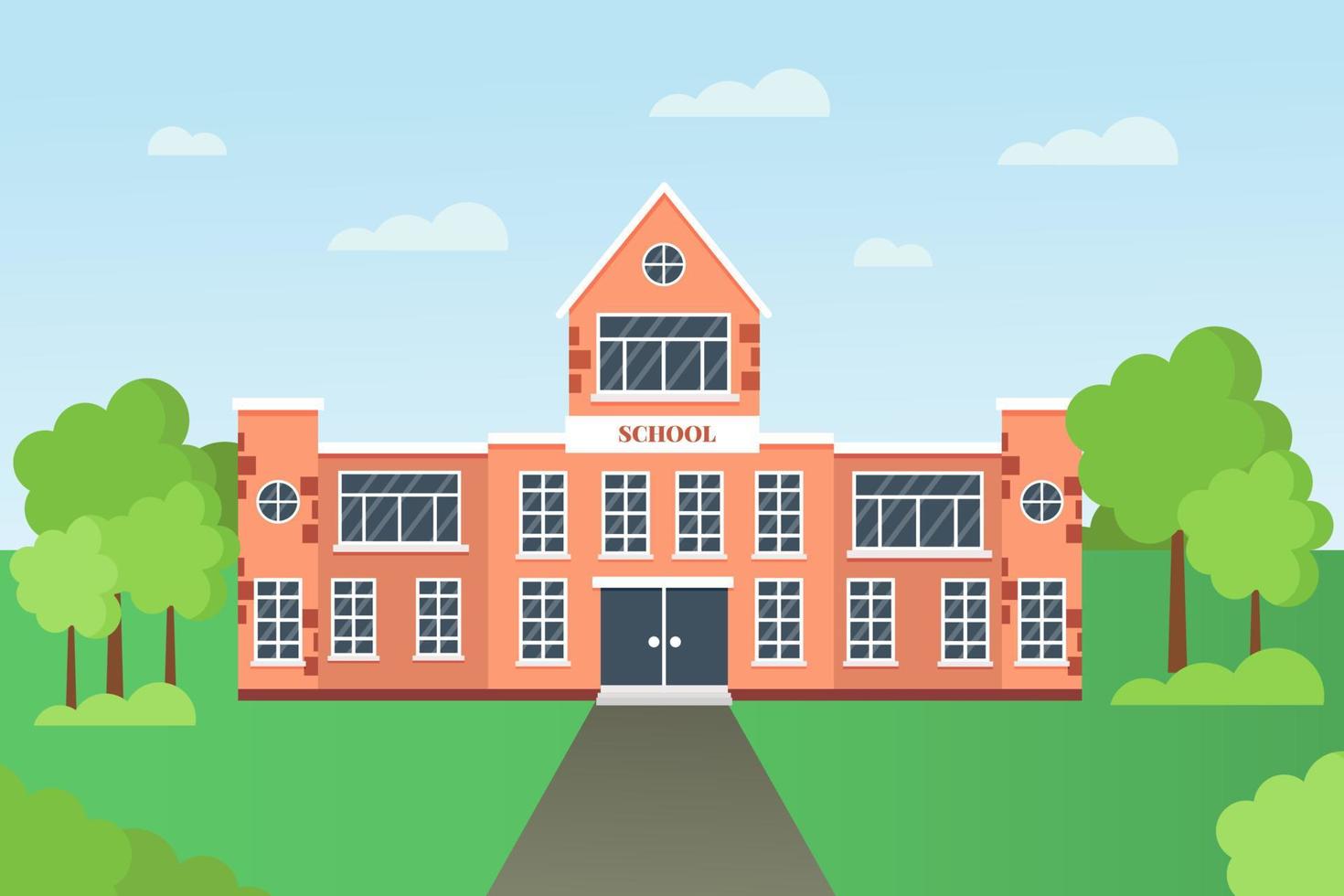 concepto de regreso a la escuela edificio escolar con paisaje. ilustración vectorial en estilo plano vector