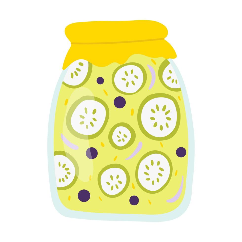 Homemade jar for preserving fruits and vegetables.Glass jars with canned vegetables, compotes and berry jams. Winter supplies. Autumn harvest season. vector