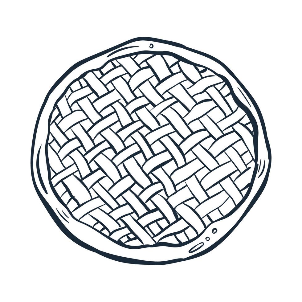 Pie line art . Vector illustration with doodles on the theme of cozy autumn.A cute element for greeting cards, posters, stickers and seasonal design. Isolated on a white background.