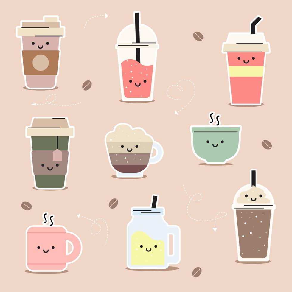 Vector illustration sticker drink, coffee, tea, soda water. Isolated background.