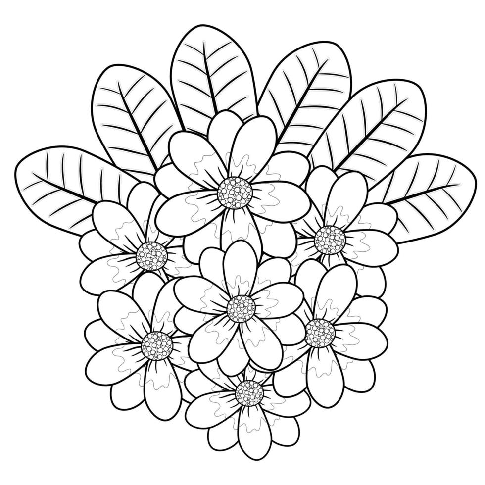 Botanicals Frangipani Flowers and Leave Hand Draw Flower Drawing in Black and White for Adult Coloring Book. vector