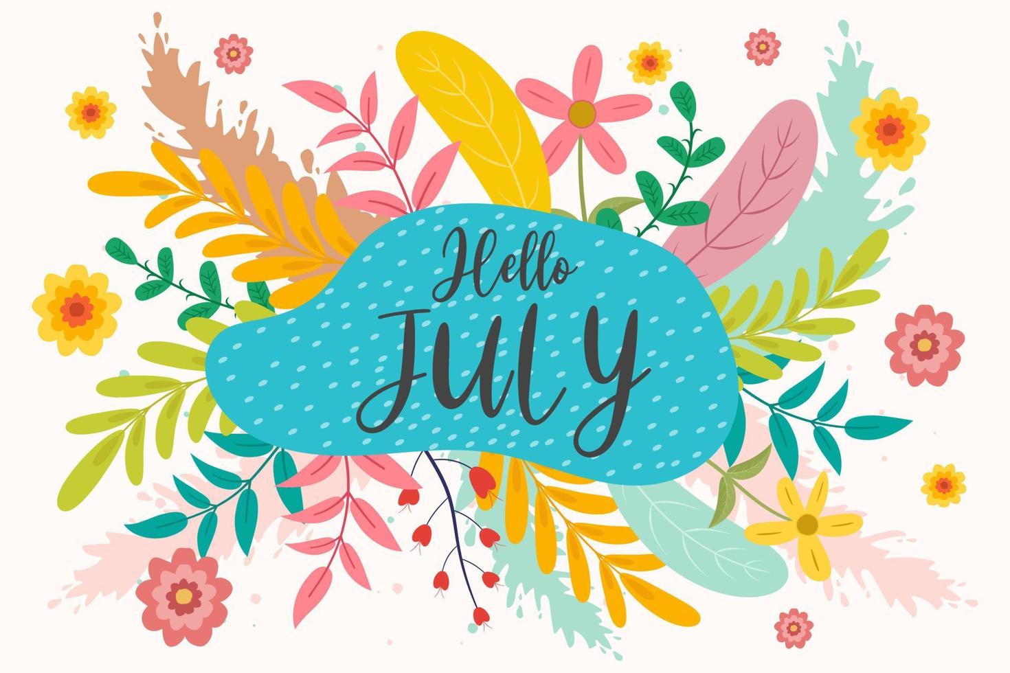 Hello july greetings with soft background design vector