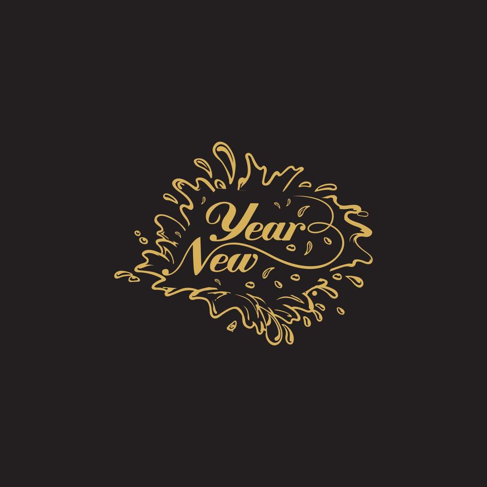 Happy New Year gold lettering text for greeting card. Holiday luxury golden design on black background vector