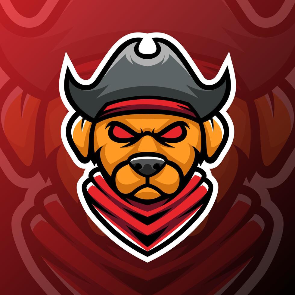 ilustración gráfica vectorial de un perro pirata en estilo de logotipo de esport. perfecto para el equipo de juego o el logotipo del producto vector