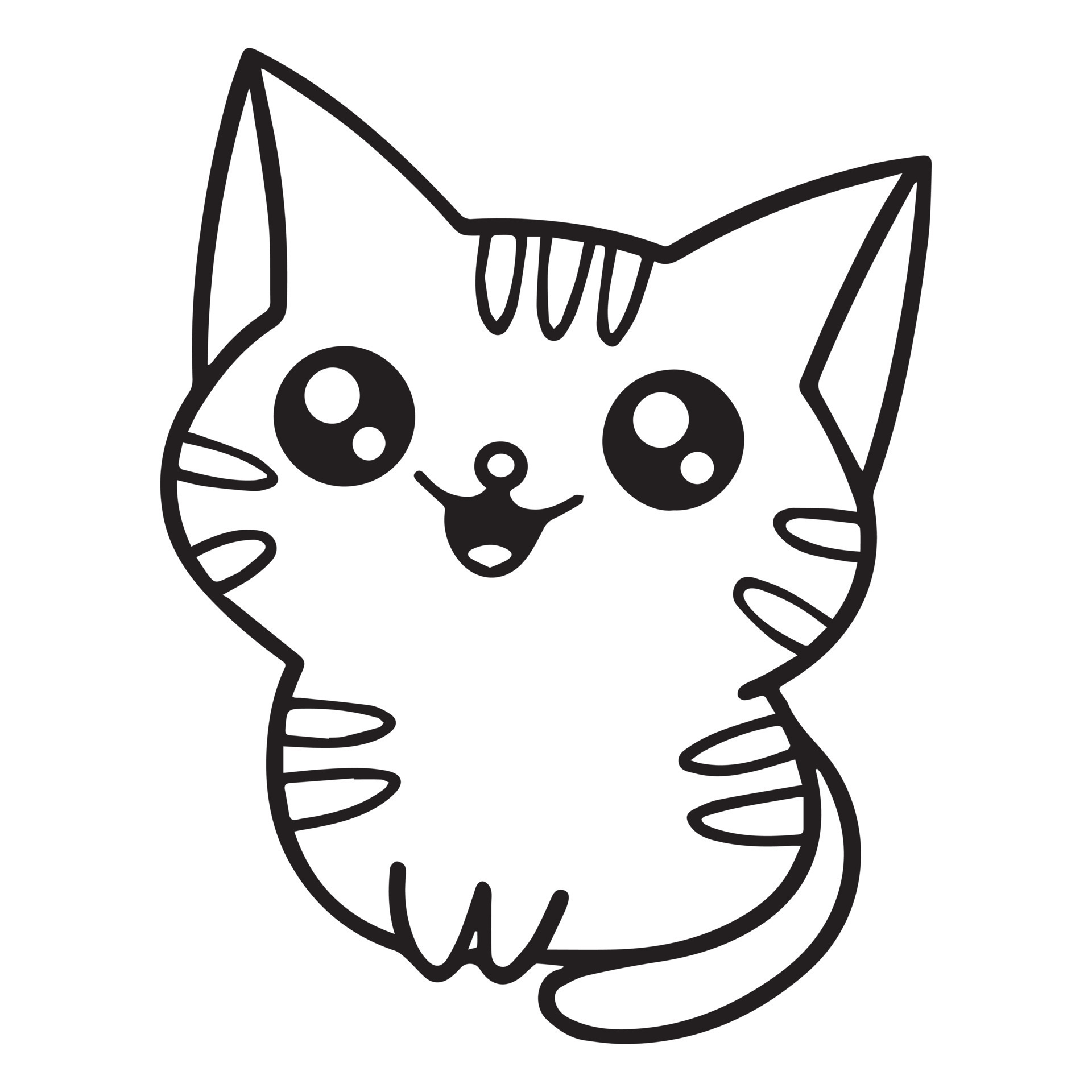 Kids Coloring Pages, Cute Cat Character Vector illustration EPS ...