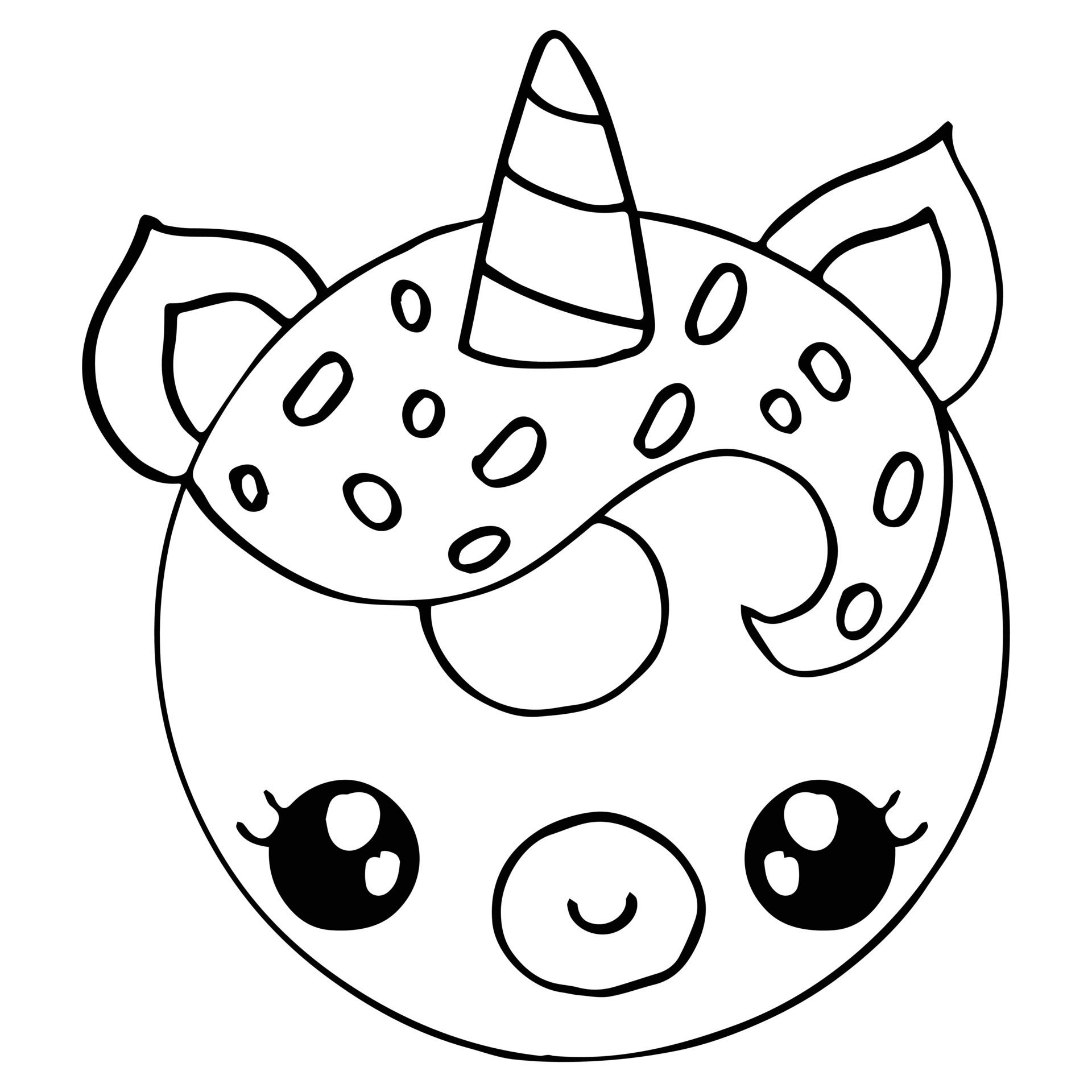 Kids Coloring Pages Cute Unicorn Donut Character Vector Illustration 