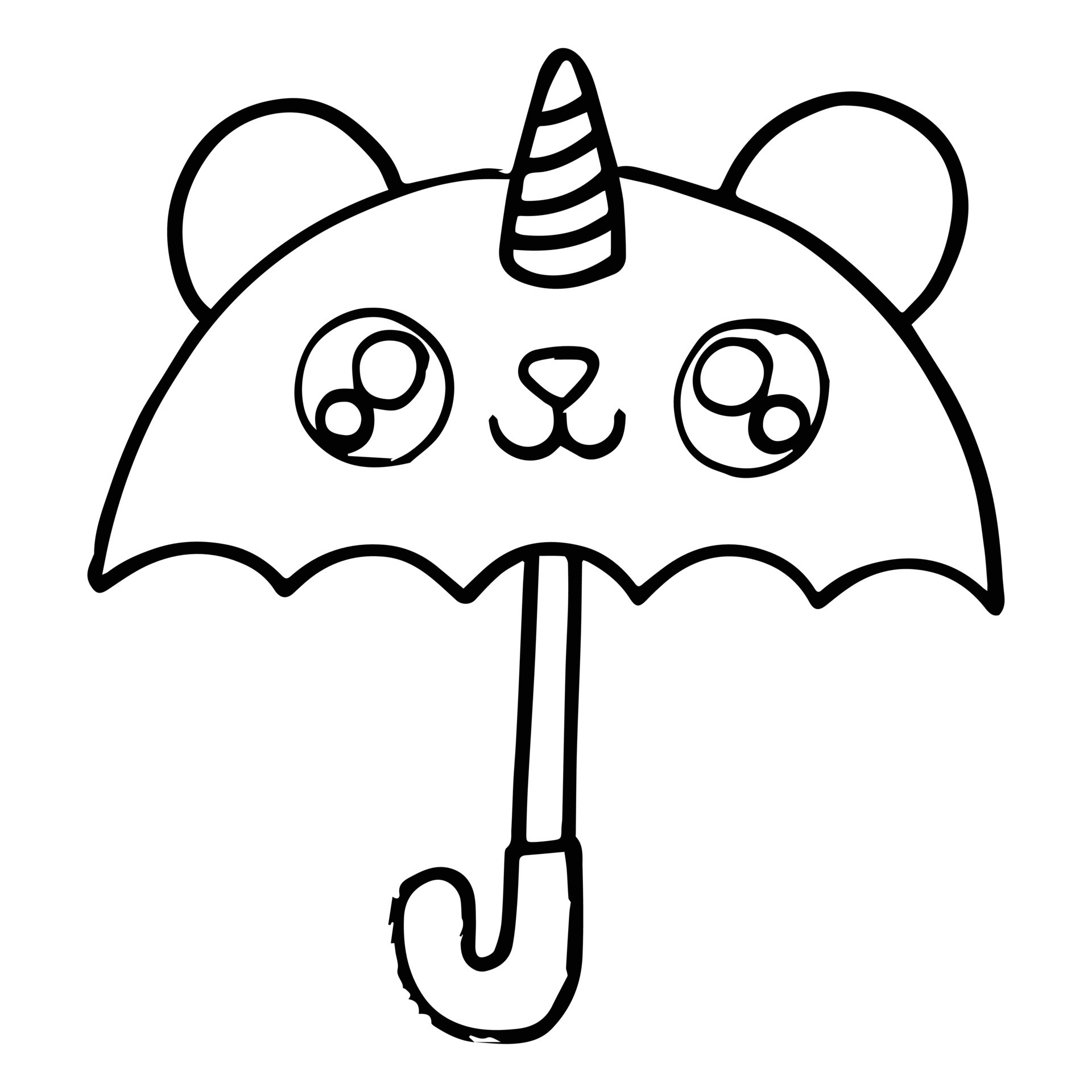 Kids Coloring Pages, Cute Unicorn Umbrella Character Vector