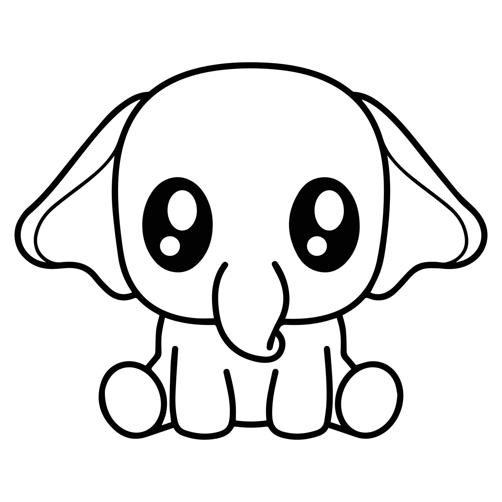 Kids Coloring Pages, Cute Elephant Character Vector illustration EPS