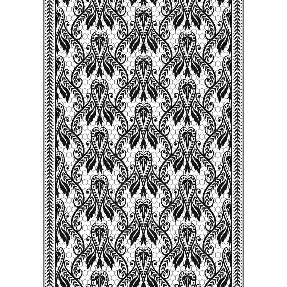 Lace black seamless pattern with flowers on white background vector