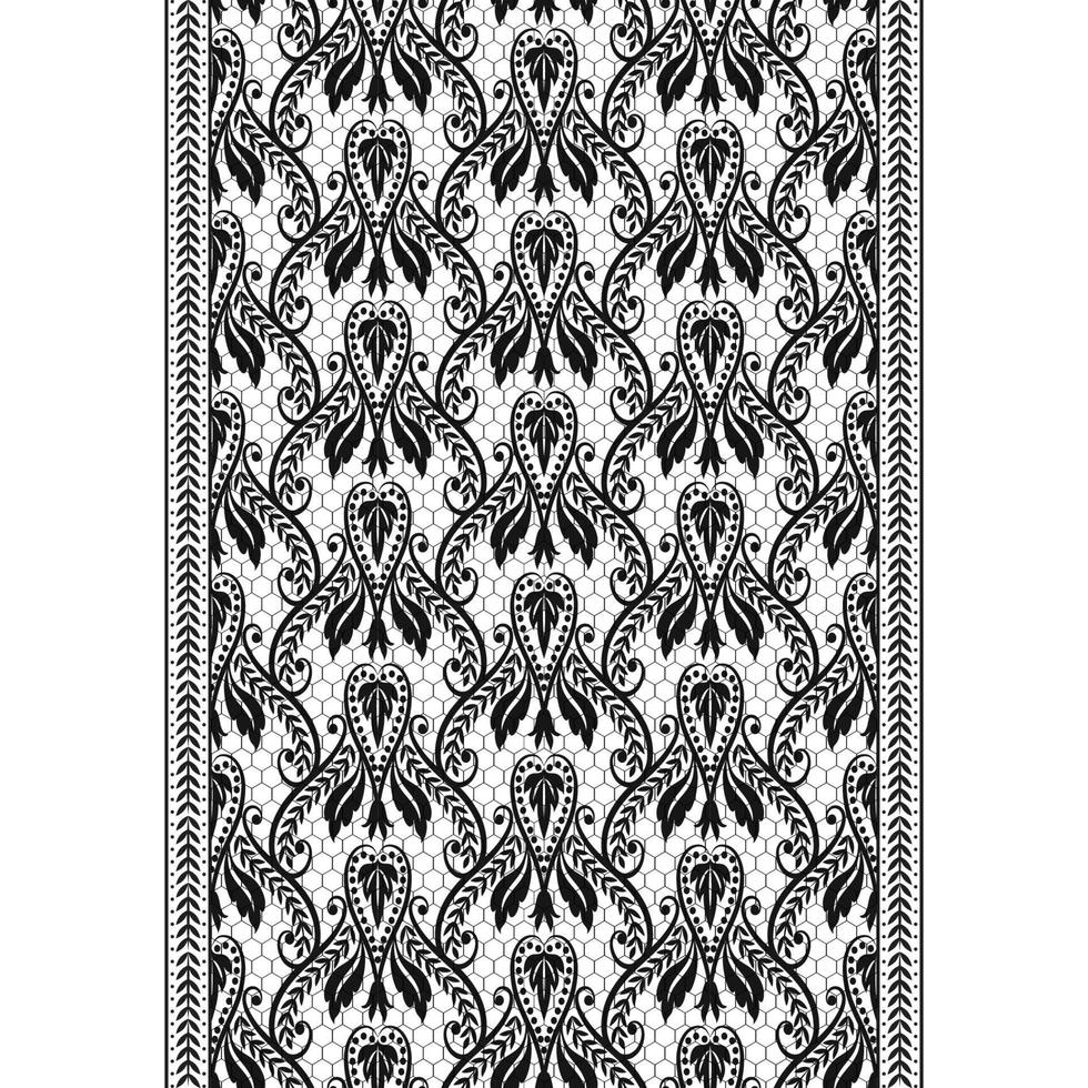 Lace black seamless pattern with flowers on white background vector