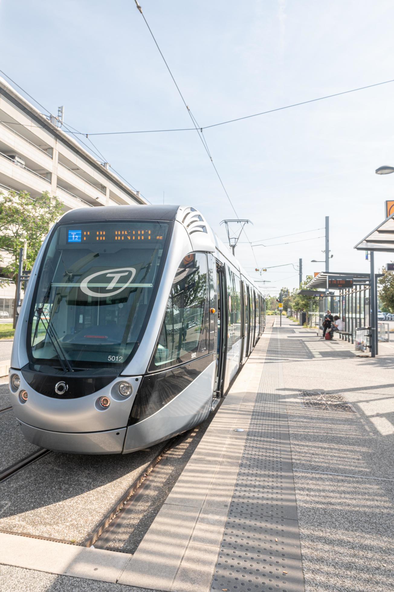 Station and train outside at Toulouse Blagnac Airport in France in the