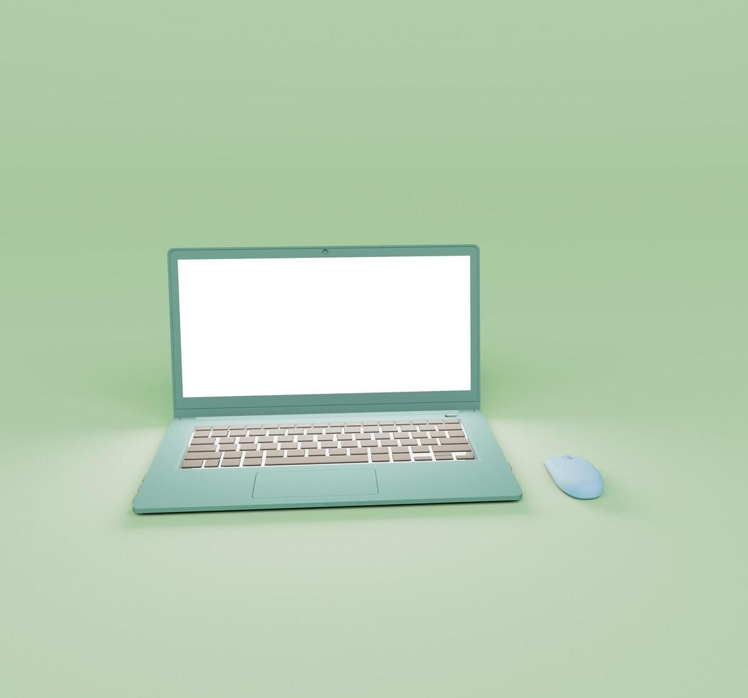 3d render of mouse and laptop isolated on Pastel background, 3d background minimal scene photo