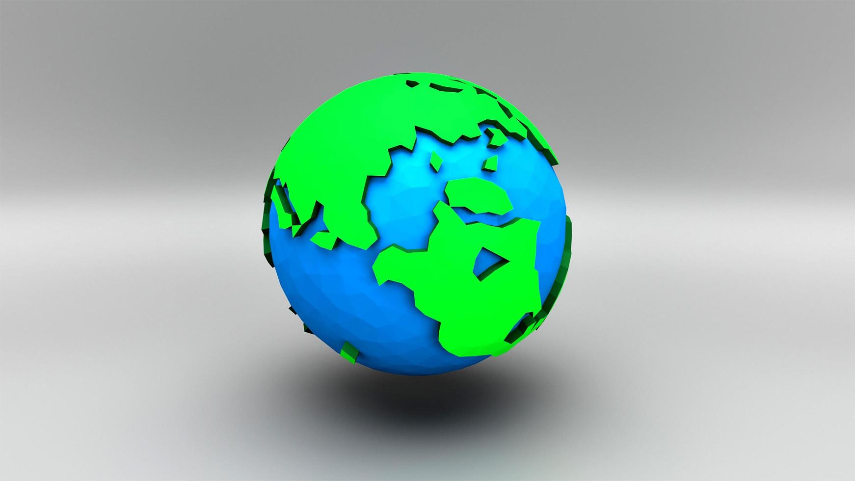 3d render Earth Day. Polygonal globe Earth icon. World globe illustration with a green polygonal geometric map of the land photo
