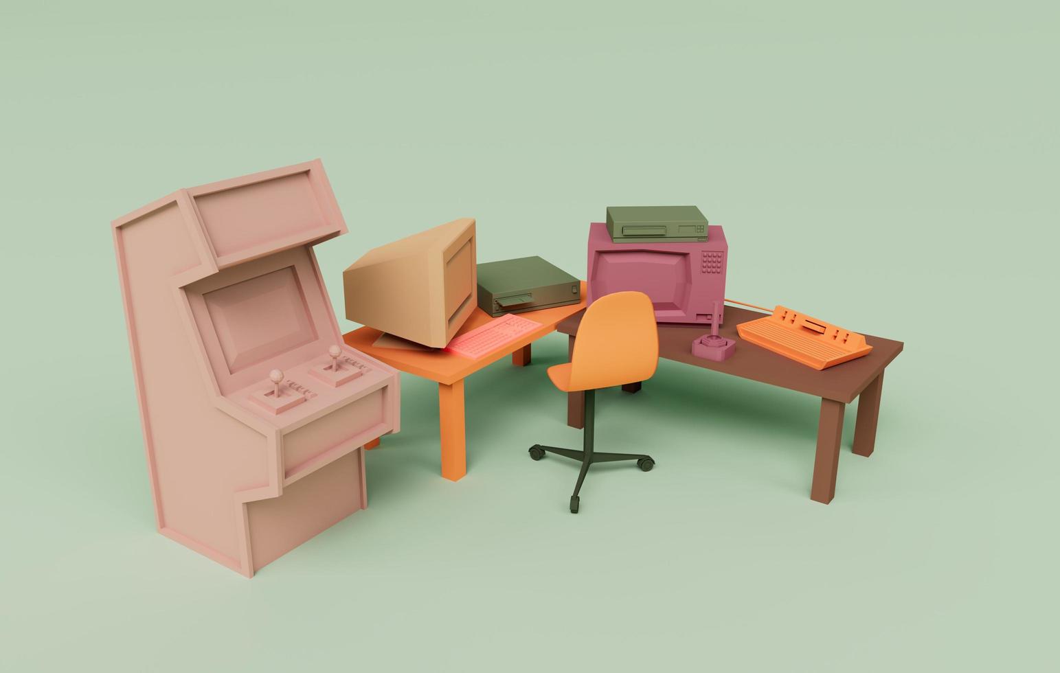 3d render of Arcade room element table and game machine isolated on Pastel background, 3d background minimal scene photo