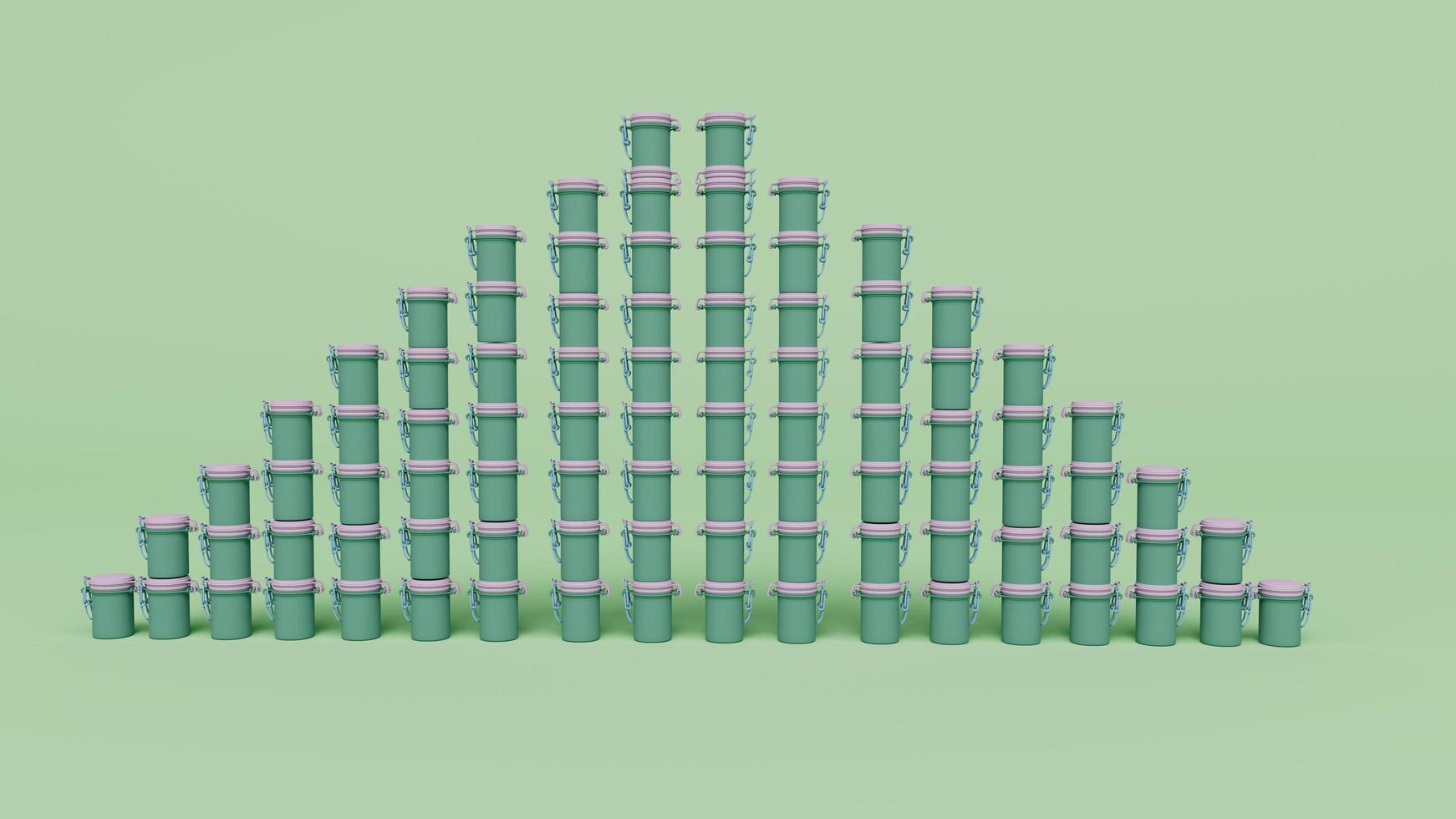 3d render of stack of jar Bottles isolated on Pastel background, 3d background minimal scene photo