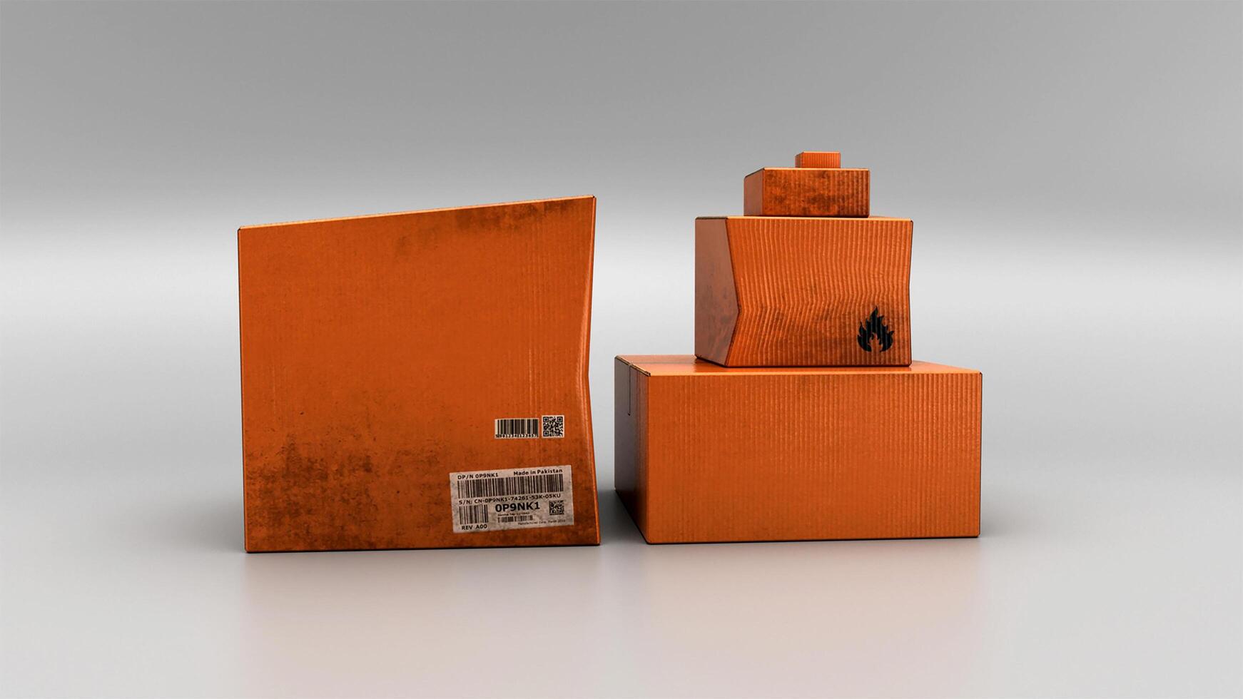 3D Render pilas de cajas de cartón aislado sobre fondo blanco. foto