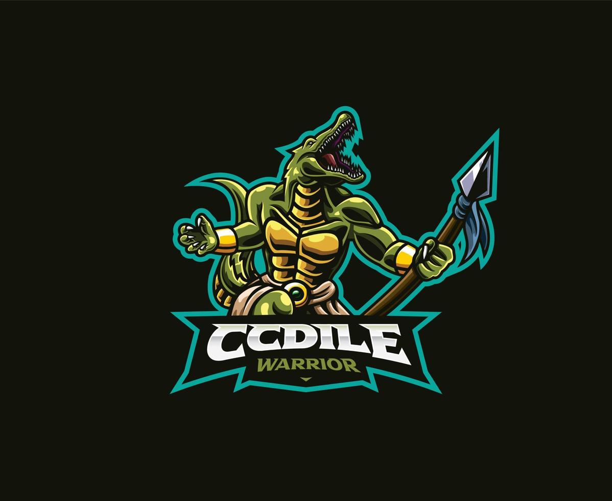 diseño del logo de la mascota del cocodrilo. ilustración de vector de guerrero cocodrilo. ilustración del logotipo para mascota o símbolo e identidad, emblema deportivo o equipo de juegos de deportes electrónicos