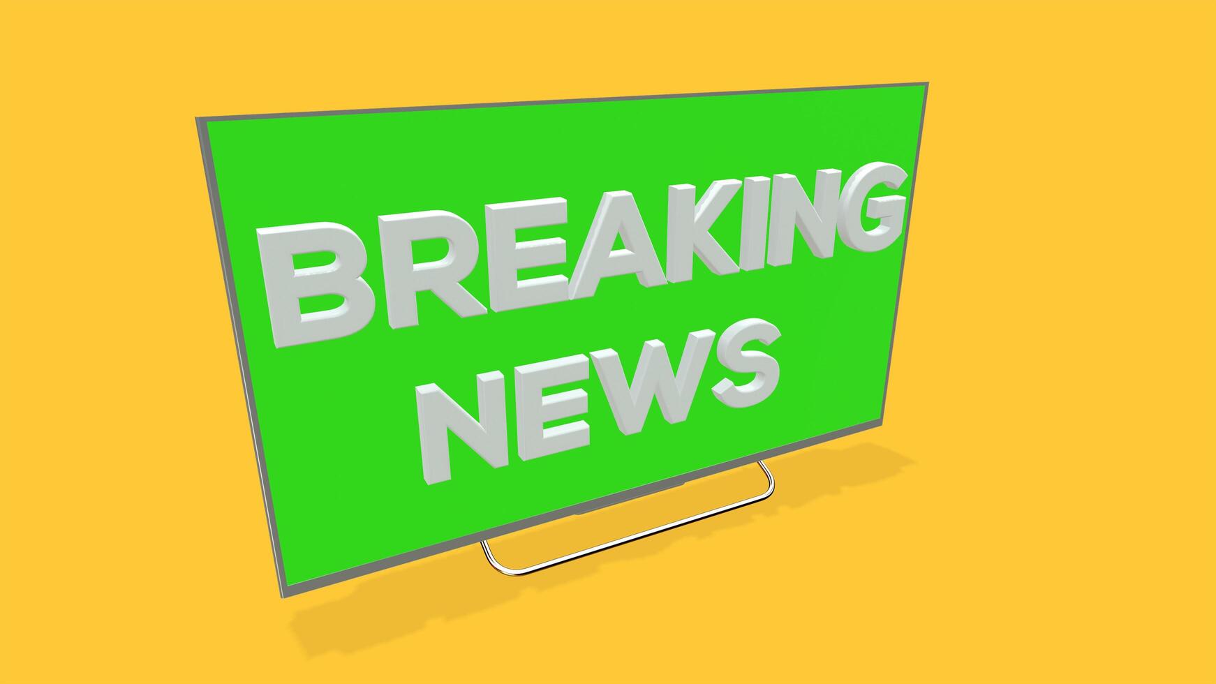 3D illustration of a breaking news TV screen on yellow background photo