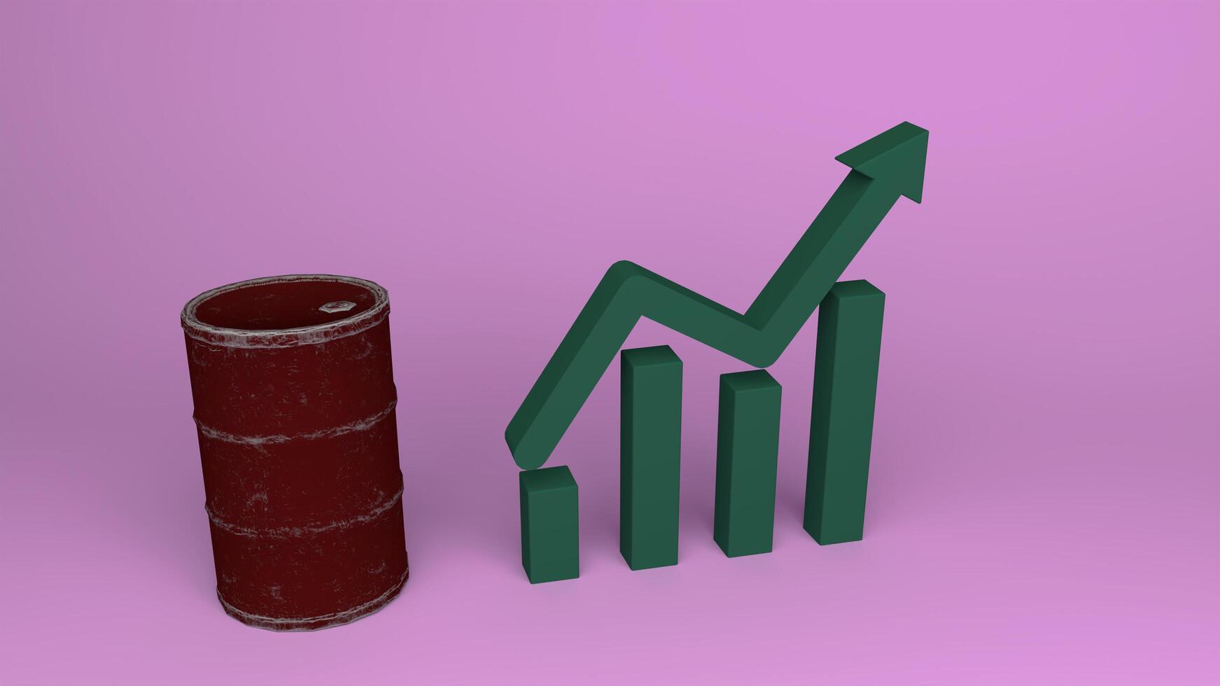 3d renderizar el precio del petróleo subiendo flecha con gráfico de barras y barril foto