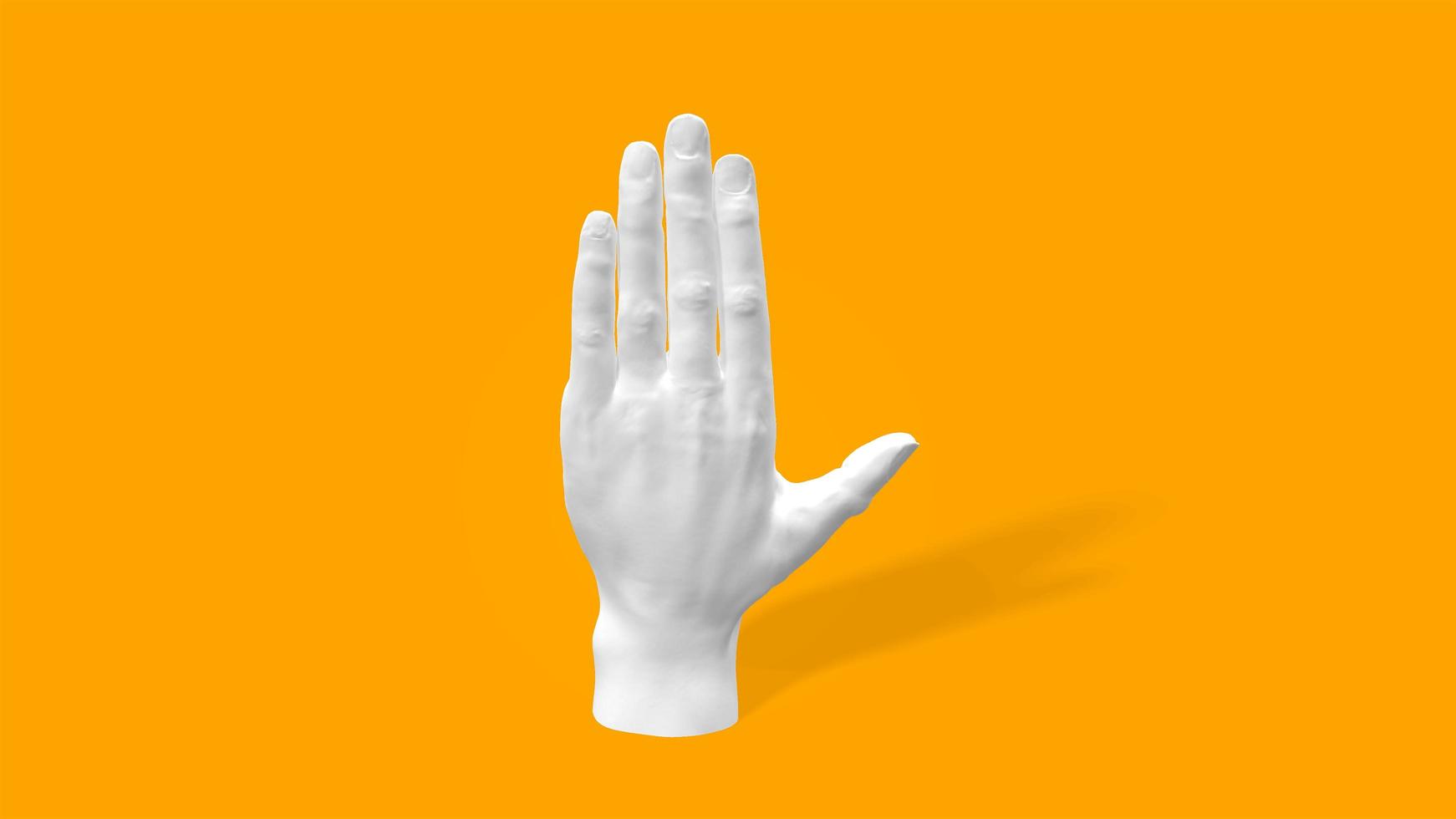 3d render hand isolated,minimal fashion background, mannequin body part, show, presentation,on yellow background photo