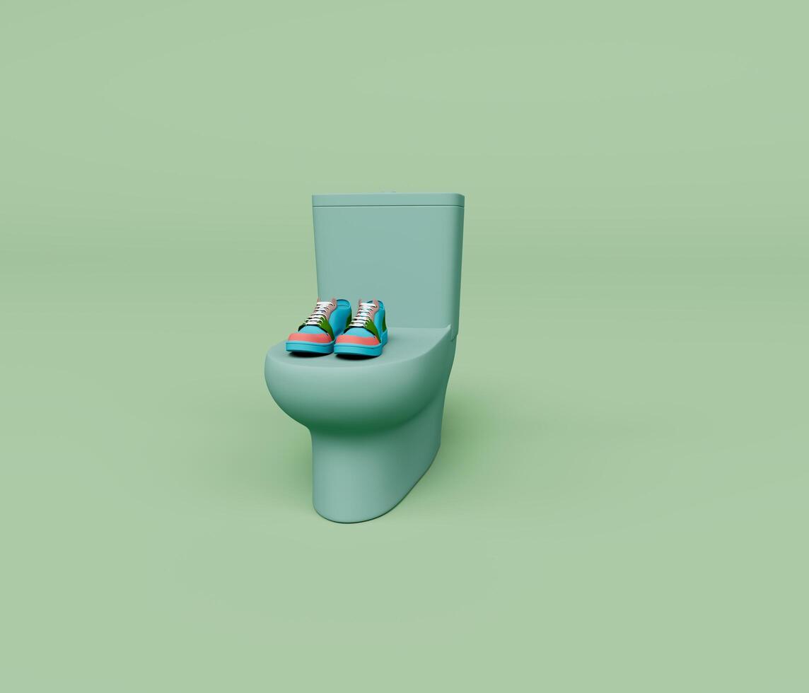 3d render of commode and shoes isolated on Pastel background, 3d background minimal scene photo