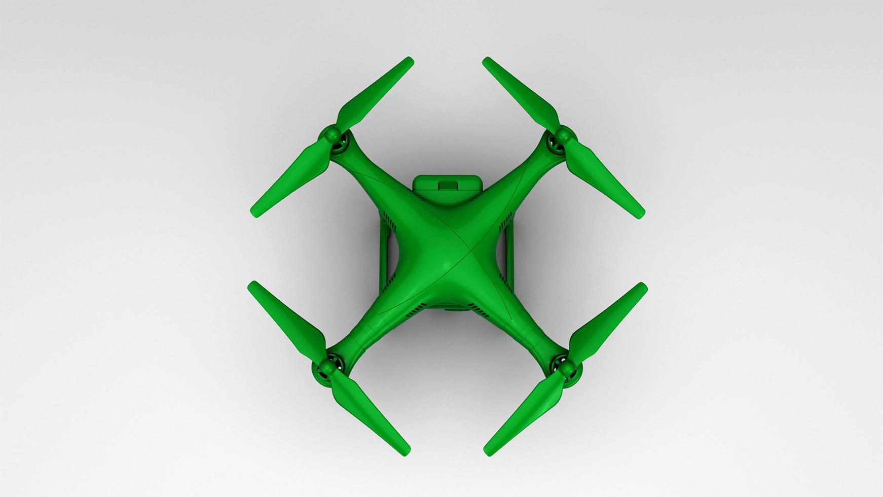 3d render Modern green color Remote Control Air Drone Flying with action camera on white background photo