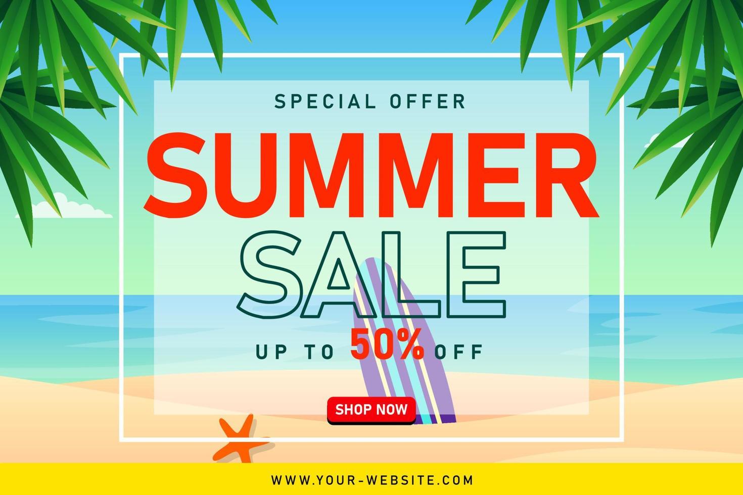 Summer Sale banner with tropical leaves vector