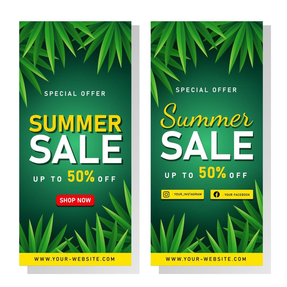 banner de venta de verano con hojas tropicales vector