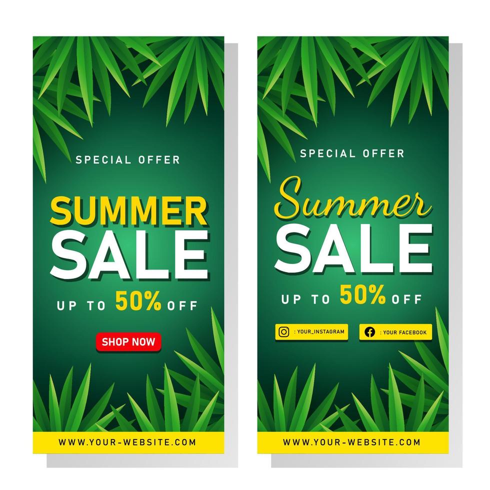 Summer Sale banner with tropical leaves vector