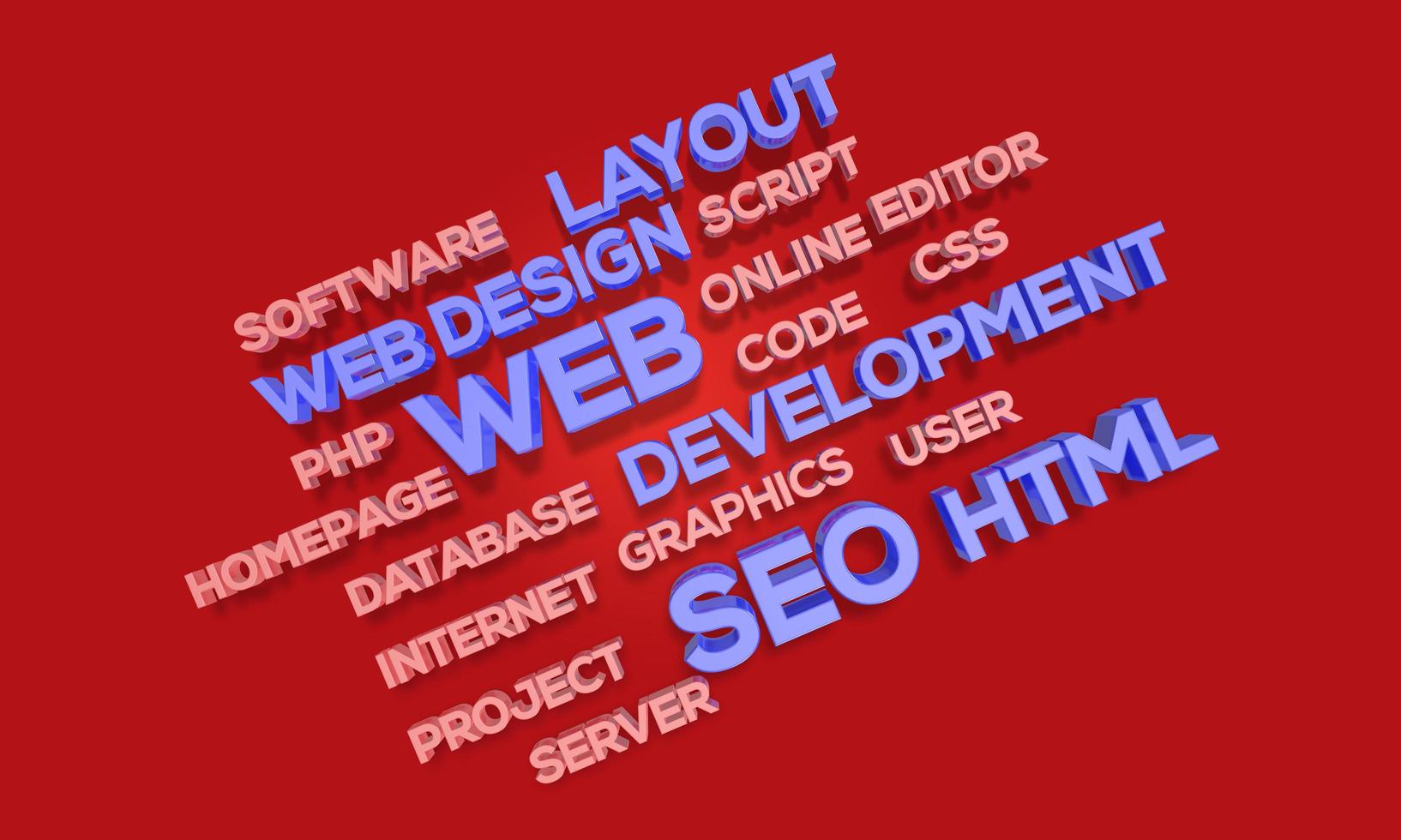 3d render diseño web palabra nube concepto de diseño web foto