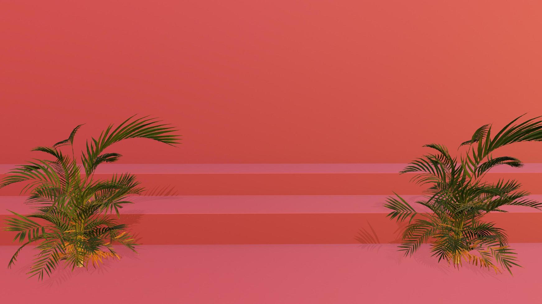 fondo mínimo para la presentación de marca y empaque. podio de coral rosa con fondo de coral de plantas de jardín. ilustración de renderizado 3d foto