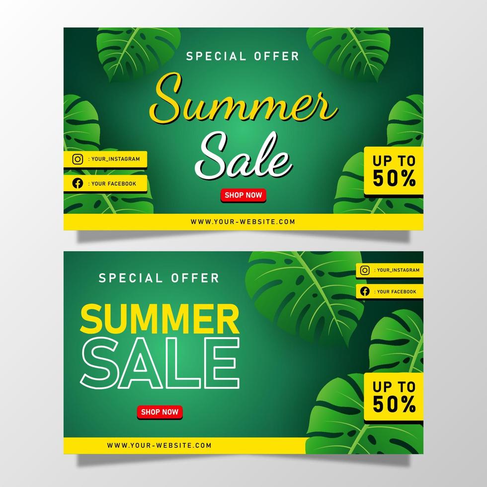 Summer Sale banner with tropical leaves vector