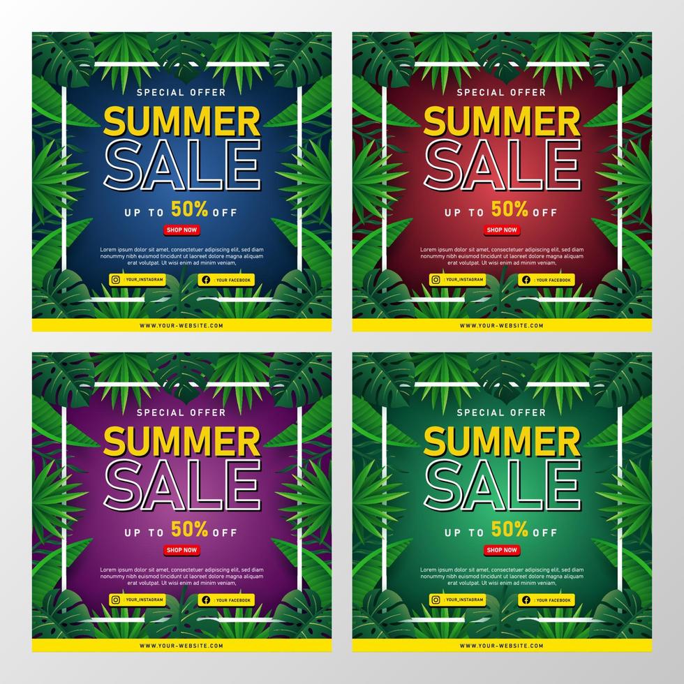 Summer Sale banner with tropical leaves vector