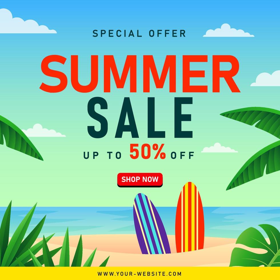 Summer Sale banner with tropical leaves vector