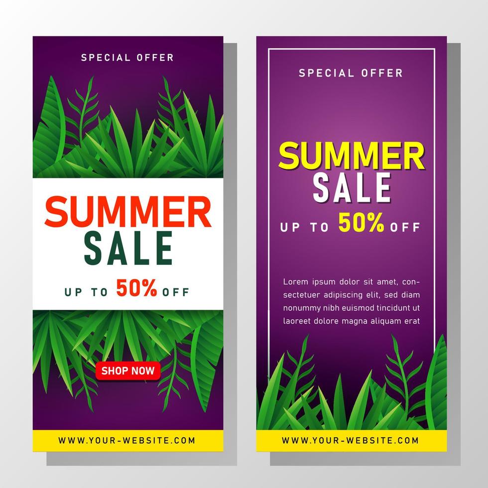 Summer Sale banner with tropical leaves vector